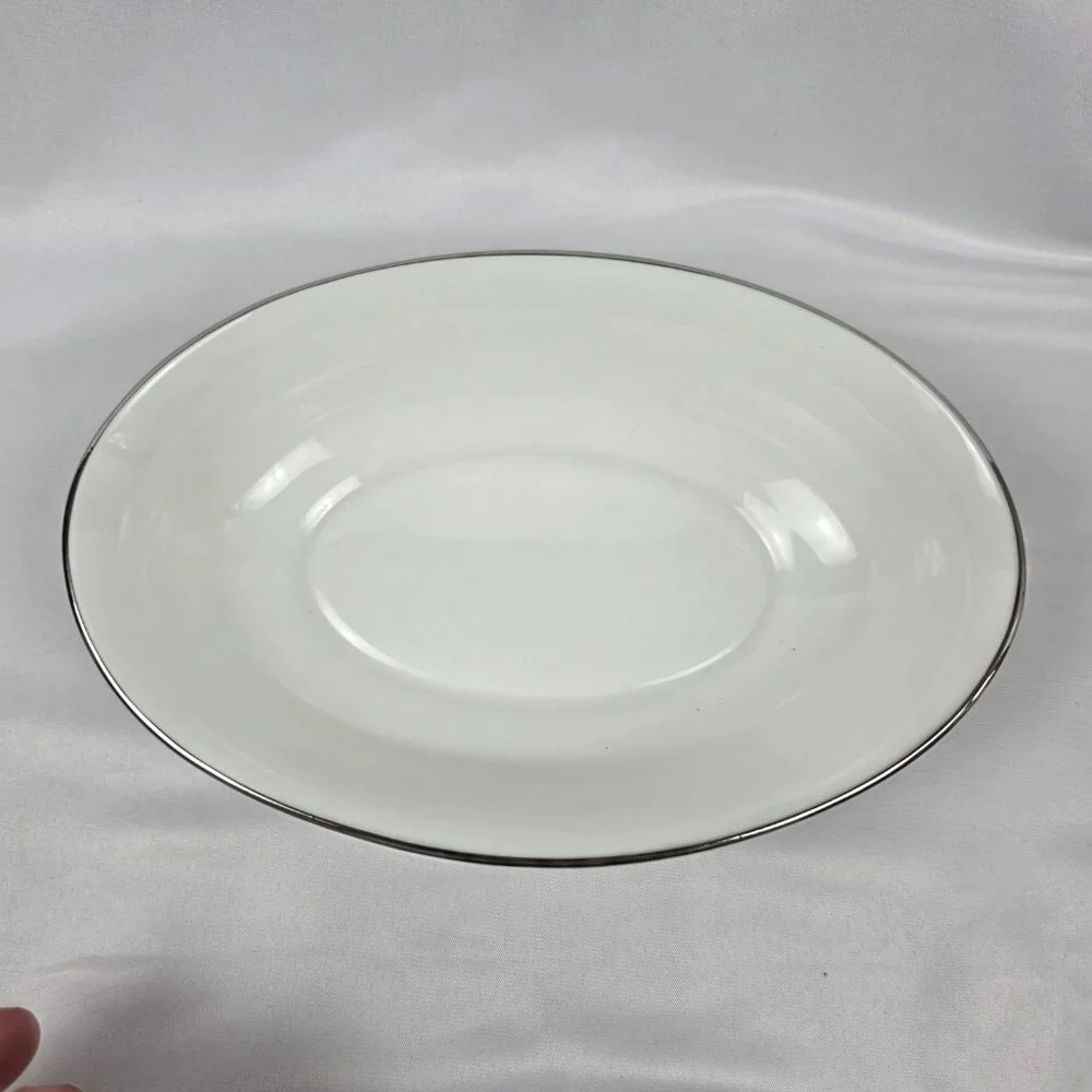 Oxford China Spring 8 Inch Oval Serving Bowl Multicolor Floral Rim Aqua Band